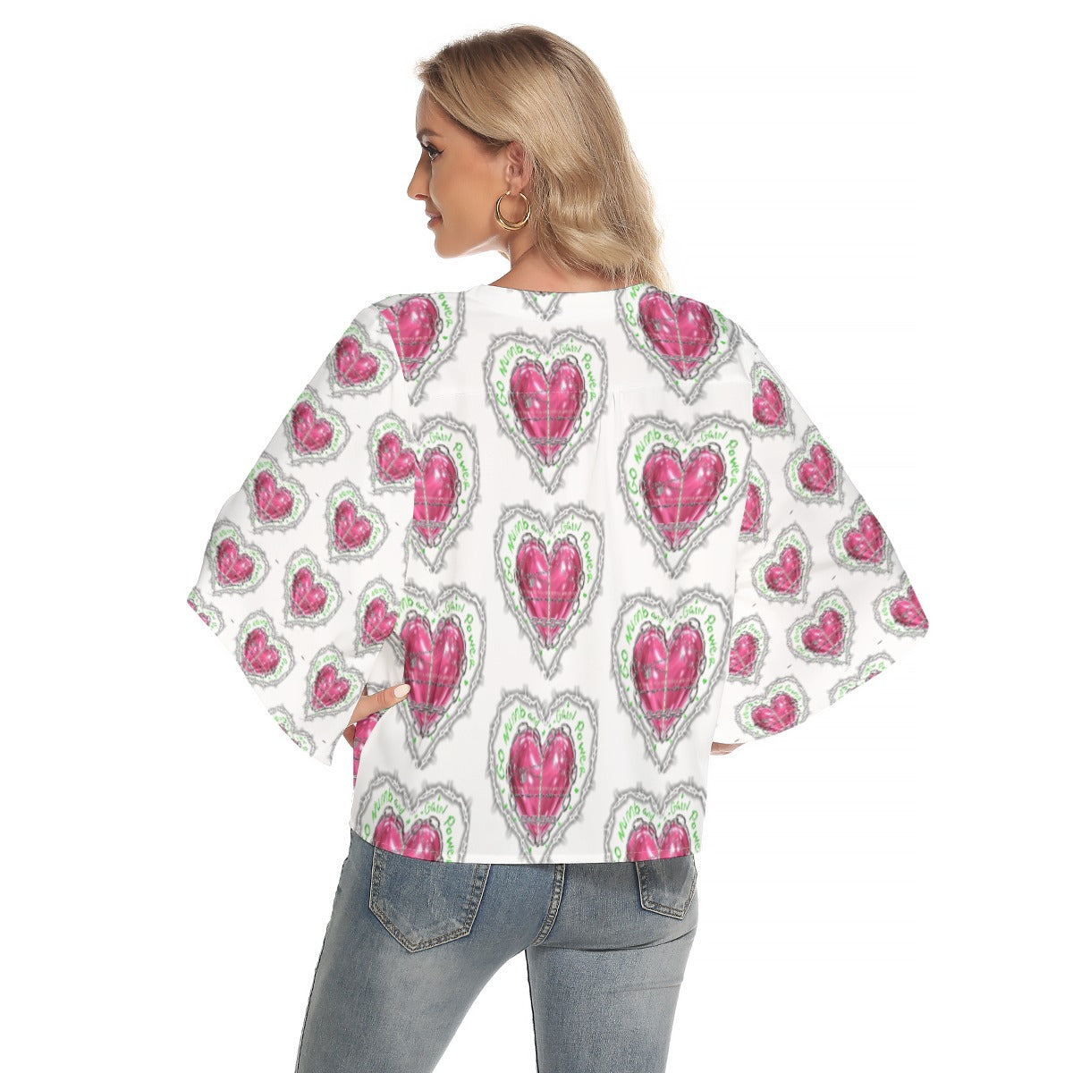 Women's Bat Sleeve Light V-neck Front Buttoned Top