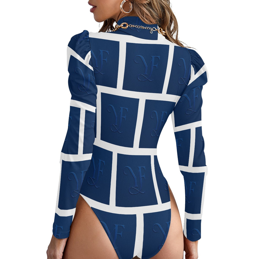 Women's Turtleneck Bodysuit With Puff Sleeve