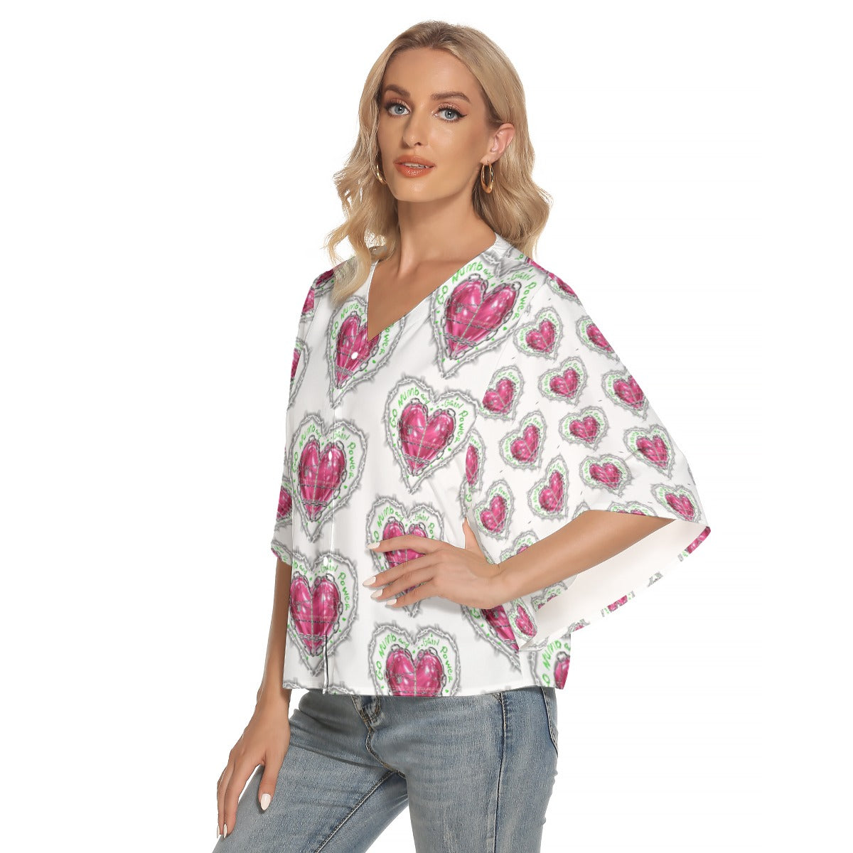 Women's Bat Sleeve Light V-neck Front Buttoned Top